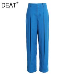 High Waist Blue Brief Pleated Long Wide Leg Trousers Straight Pants Women Fashion Tide spring Colour 1Z824 210421