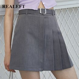 Summer Pleated Skirts Fashionable Korean Style Office Ladies High Waist Sexy Mini Skirt Female With Belt 210428