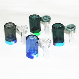 Smoking 14mm male Glass Ash Catcher with colors silicone containers reclaim catchers adapter straight water bongs glass bong oil rig pipes