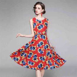 Vintage Summer Dress Elegant Floral Print Sleeveless Boho For Women Party Casual Slim Femme Robe 210519