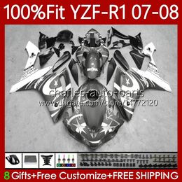 Injection Mould 100%Fit For YAMAHA Body YZF1000 YZF-R1 YZF R1 Grey white 1000CC 2007-2008 Bodywork 91No.122 YZF R 1 1000 CC 2007 2008 YZF-1000 YZFR1 07 08 OEM Fairing Kit