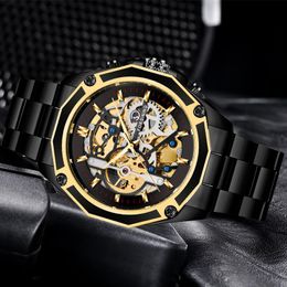 Wristwatches Forsining Golden Gear Openwork Steampunk Racing Sport Military Design Waterproof Mens Mechanical Skeleton WatchWristwatches