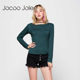 Jocco Jolee Sexy Halter Long Sleeve Tops Womens Clothing Autumn Casual Tee Shirt Basic European Style Tee Tops 210619