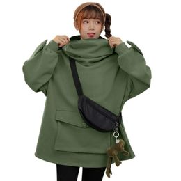 Harajuku Sweatshirt Women Hoodies Sweet Japan Top Creative Stitching Three-dimensional Cute Frogs Pullover Pocket 210809