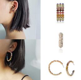 Bohemian Crystal Ear Cuff Earring For Women Multicolor C-Shape No Pierced Small Bridal Wedding Clip Jewellery Hoop & Huggie