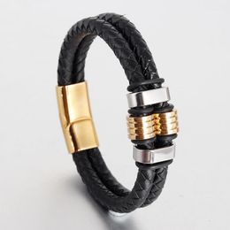 Classic Men Retro Fashion Single Buckle Double Alloy Braided Leather Bracelet Men's Gift Bangle