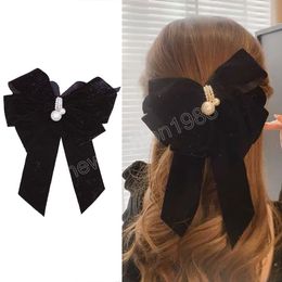 Black Red Velvet Bow Hairpin Women Elegant Large Ribbon Hairclip Bowknot Barrette Pearl Hair Clip Hair Accessories Girl Hairgrip