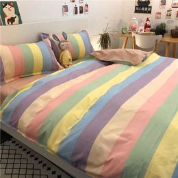 Fashion Boys Girls Bedding Set Soft Flat Sheets Bed Linen Duvet Quilt Cover Pillowcase for Queen Full Bed Cute Cartoon Printed 210706