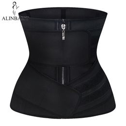 Latex Waist Trainer Waist Cincher Shaper 9 Steel Boned Zipper & Hooks Firm Body Shapewear Stomach Slimming Belt Double Straps 210402