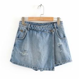 women vintage pockets broken hole leisure Shorts skirts ladies casual slim zipper shorts chic pantalone cortos P810 210420