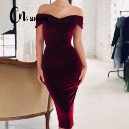 CNYISHE Velvet Off the Shoulder Party Dress Women Fashion Sexy Slim Bodycon Slash Neck Dress Women Velvet Dresses Vestidos 210419