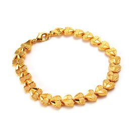 Heart Carved Bracelet Women Girl Wrist Chain Link Romantic Jewellery 18k Yellow Gold Filled Fashion Accessories