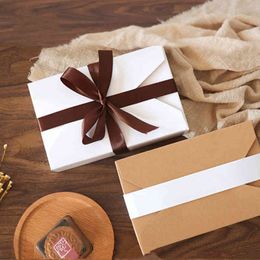 large carton box UK - 20pcs 50pcs Customer Gift Box Kraft Large Gift Packaging Box With Ribbon White Gift Packing Boxes Cardboard Paper Carton Box Y0305