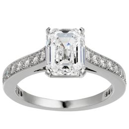 Au750 White Gold Ring Women Wedding Anniversary Engagement Party Rectangle Emerald Moissanite Diamond Elegant Romantic Cluster Rings