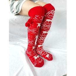Sports Socks Women Christmas Long Knitted Stockings For Girls Ladies Winter Warm Knit Thigh High Over The Knee