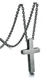 -Collar de las colgantes de la cruz simple de plata antigua en acero inoxidable, joyería de la religión de los hombres, collar de oración, regalo de joyería, 20 '' Oh Cadena