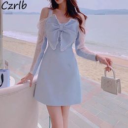 sexy teens dresses Canada - Casual Dresses Bow Dress Women Sweet Sexy A-Line Summer Long Sleeve Romantic All-match Chic Stylish Holiday Teens Vintage Leisure Cozy Ins