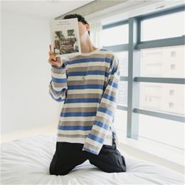 Long-sleeved T-shirt cotton bottoming shirt loose casual simple round neck t-shirt men 210420