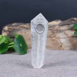 Natural White Crystal Skull Pipe Hexagonal Prism Foreign Gem Original Stone Handle Piece Suction Manufacturer Direct Sales