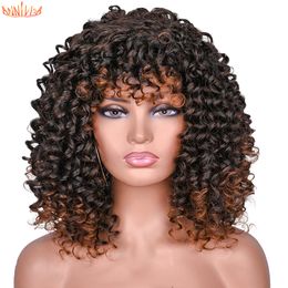 14inch Short Afro Kinky Curly Wig With Bangs For Black And White Women Synthetic Glueless Natural High Temperature Hair Anniviafactory direc