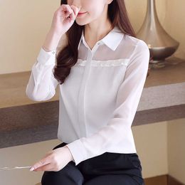 Korean Women Shirts Chiffon Blouses Long Sleeve Tops Woman White Shirt Ruffles Lace Blouse Plus Size XXL 210604