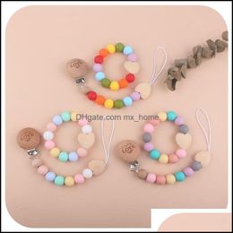 Pacifier Holders&Clips# Baby Feeding Baby, Kids & Maternity Holders Chain Clips Weaning Teething Natural Wooden Sile Beads Pacifiers Newborn