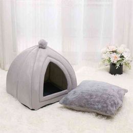 Warm Cat Bed Removable Pet Cats House Foldable Dog Beds Non-slip Bottom Pet Beds Tent Washable Cats Nest Puppy Dog Kennel 210722