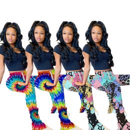 10 pcs Wholesale Women Tie Dye Pants High Waist Flare pants Casual Long Trousers Fall Clothes Print Leggings Bulk Items 6913