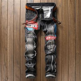 2021 Men's Jeans New European-American style fashion hipster ripped men's jeans fashion personality embroidered hip-hop jeans X0621