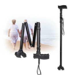 Trekking Poles 2021 Outdoor Thick Aluminium Folding Cane 4 Section Adjustable Height Non-slip Elderly Old Men Walking Stick