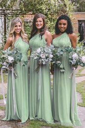 New Simple Chiffon Bridesmaid Dresses Long One Shoulder Pleated A Line Wedding Guest Dress Plus Size Country Maid of Honour Gowns M192