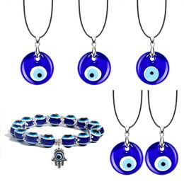 Evil Blue Eye Pendant Necklace for Women Black Wax Cord Chain Necklaces Men Choker Jewellery Lucky Amulet Female Party Gift