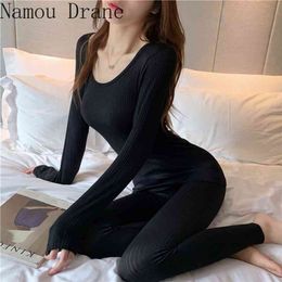 new autumn clothes and long trousers women's stretch thermal underwear suit body with two-piece suit 210330