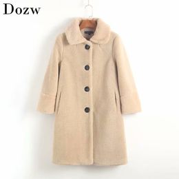 Women Faux Fur Coat Winter Warm Long Teddy Coat Fashion Long Parka Lamb Fur Jacket Female Casual Outwear 210414