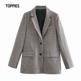 Toppies Women Plaid Blazer Women Formal Suit Jacket Single Breasted Ladies Formal Blazer Female Outwear 210412