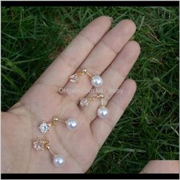 Drop Delivery Stud Earrings For Women Earings Fashion Jewelry Gold-Color Flashing Simple Triangle Pearl Zirconia Jewellry 2021 Ka093 Ka094 2S