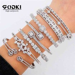 GODKI Luxury Stackable Cuff Bangles For Women Wedding Full AAA Cubic Zircon Crystal CZ Dubai Bridal Bracelets Party Jewellery 210918