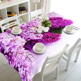 European Round 3D Tablecloth Purple Lavender Flowers Pattern Washable Polyester Cloth Rectangular Table cover Wedding Decoration 211103