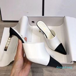 Designer-Slippers 2021 Summer Colour Matching Pearl Stiletto High Heels Ladies