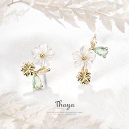 Thaya Original Design Stud 100% 925 Sterling Silver Sun Flower Zircon For Women Sliver Glod Earring Fine Jewellery