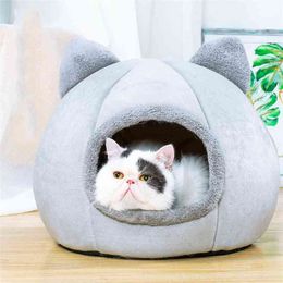Removable Cat Bed Warm Pet Cat House Cave Winter Puppy Kitten Dog Cushion Mat Small Dogs Cats House Kennel Nest Indoor Winter 210713