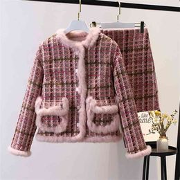 Cashmere winter style small fragrant coat fashion suit coarse tweed foreign age reduction two piece 210514