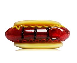 4" Funny Hotdog Glass Pipe Tobacco Spoon Hand Pipes Handmade Smoking Oil Burner For Dry Herb Piece Hot Dog Shape Smoke Accessories