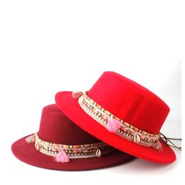 Women Men Flat Fedora Top Hat With Belt Bowler Outdoor Travel Seaside Casual Wild Size 56-58CM Wide Brim Hats