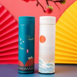 Chinese Classical Style Thermal Mug Stainless Steel Vacuum Flask Water Tea Bottle With Filter Home Office Portable Thermos Cup 210615