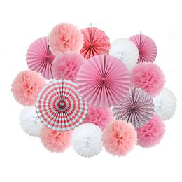 Baby Girl Boy Shower Party Favor 18pcs Pink Blue Set Mixed Size Paper Crafts Kids Birthday Decor Hanging Folding Fan Pompom 211018