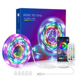 Strips LED Strip Light Bluetooth USB Powered Lights With Vocie Remote RGBIC Colour Changing TV Backlights For Home Decor