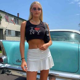 Preppy Style Ruched Pleated Skirts Woman High Waist Casual 90s Mini Skirt Lady Trendy Summer Beachwear White 210419
