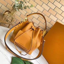 Brown bucket bag women's high quality PU leather shoulder bags brand designer womens cross body Pocket drawstring Handbag Simple style