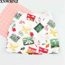 Vintage High Waist Mini Skirts Cartoon Graffiti Print Women Skirt Sexy Slim Chiffon women skirt Casual Short VADIM& 210520